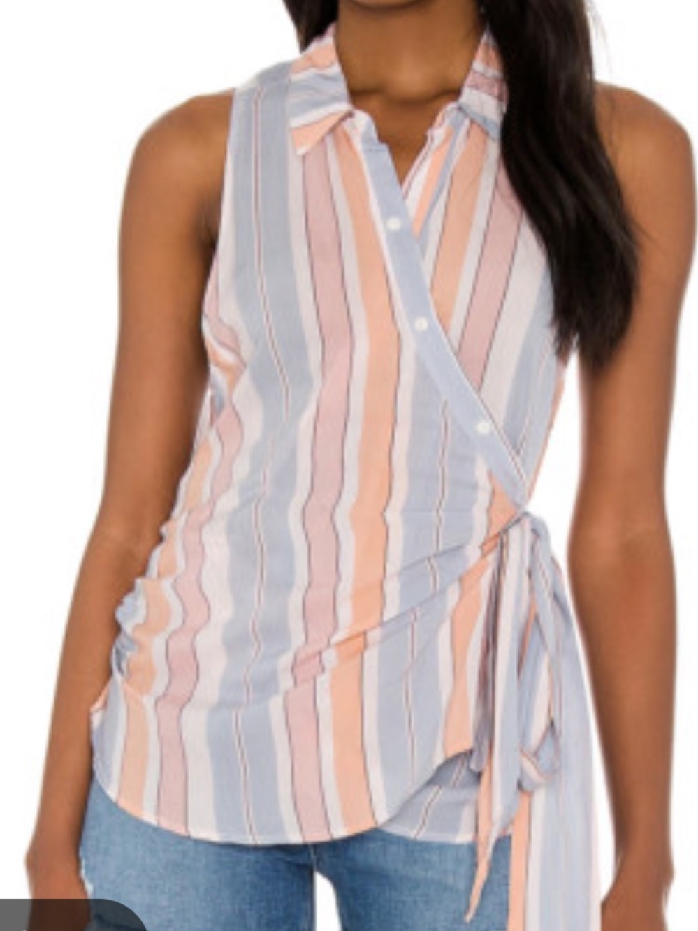 NWT FREE PEOPLE McKenzie striped Sleeveless Striped Wrap Blouse  size small